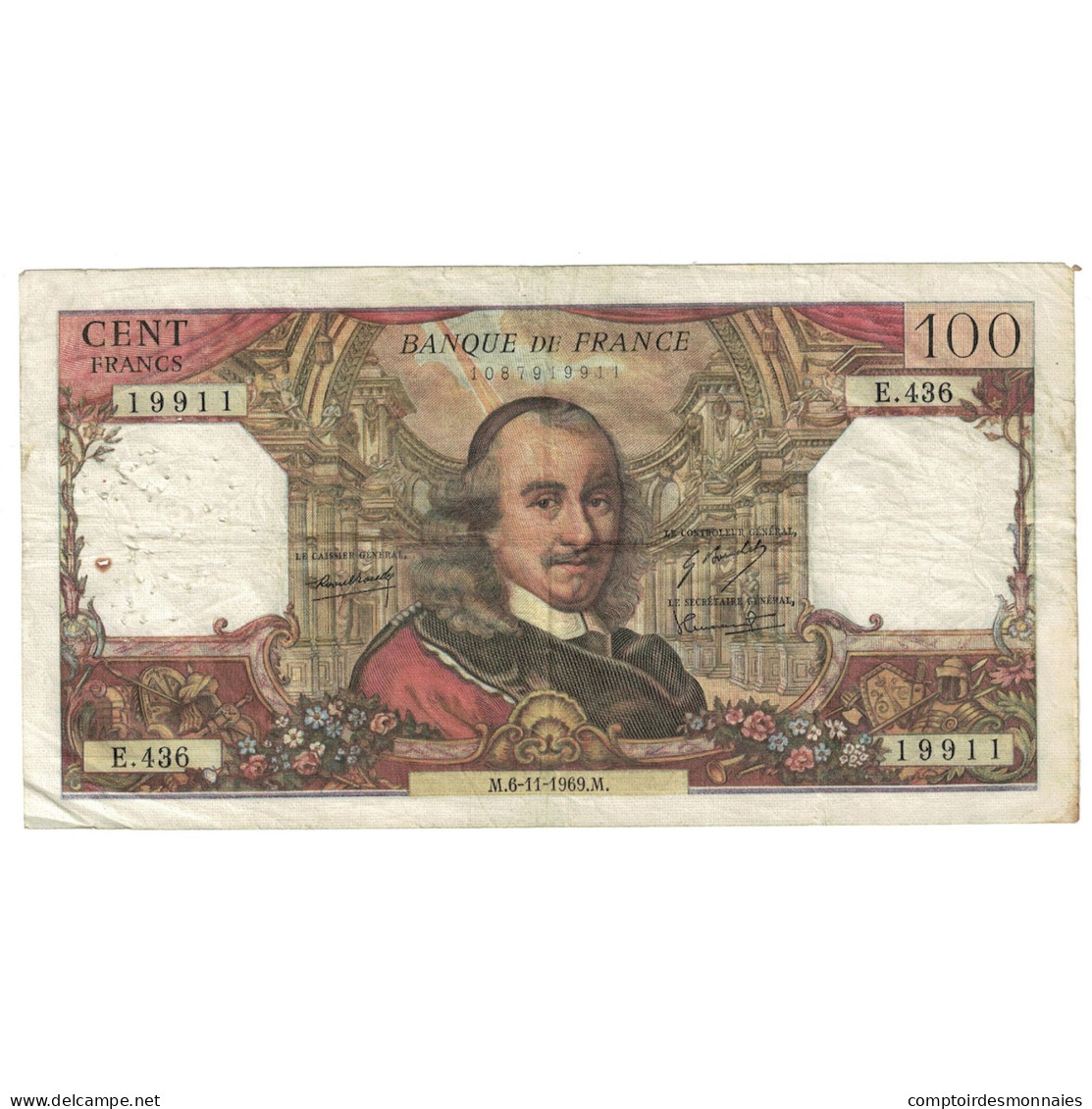 France, 100 Francs, Corneille, 1969, E.436, TB, Fayette:65.28, KM:149c - 100 F 1964-1979 ''Corneille''