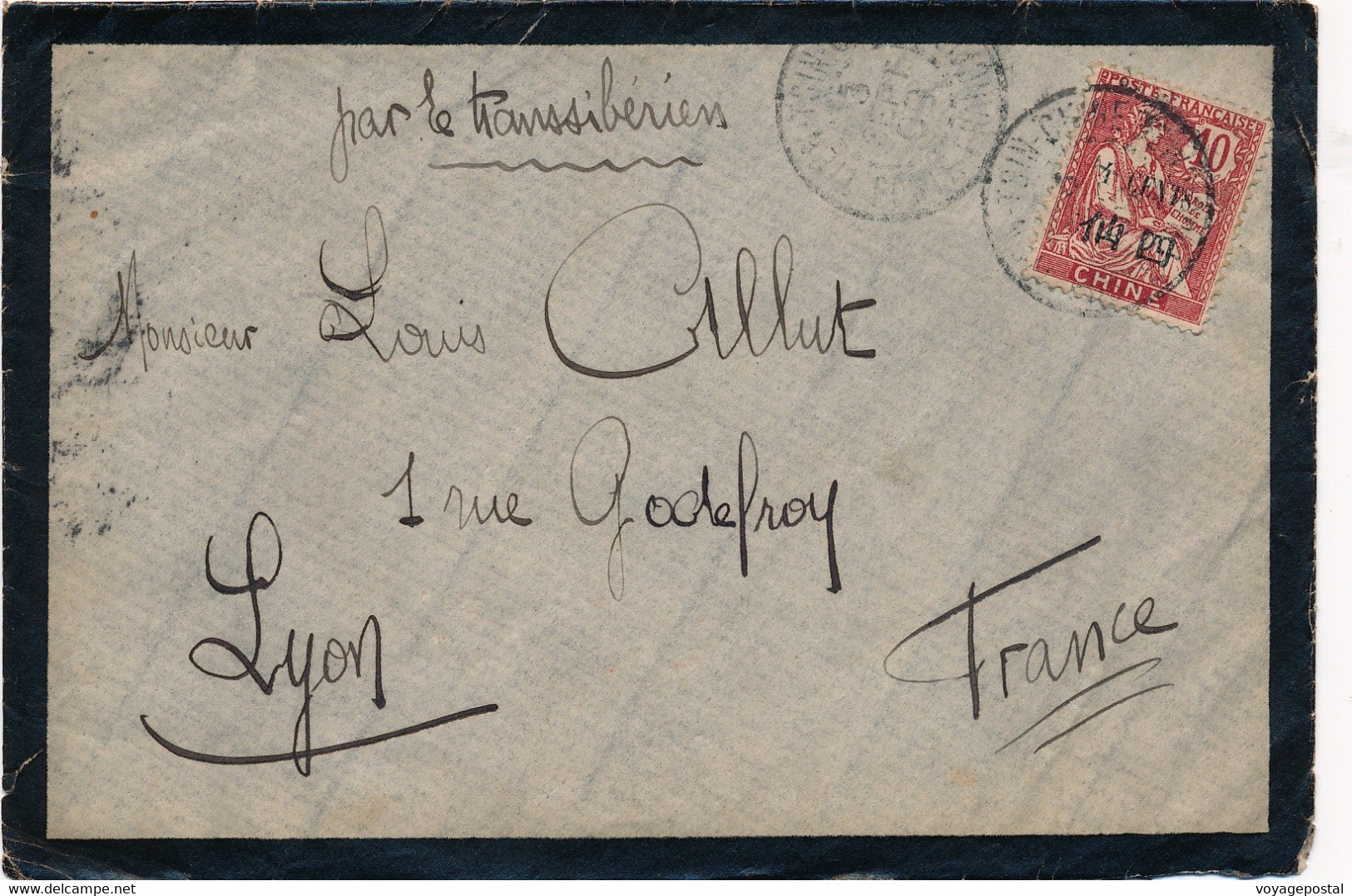 LETTRE CHINE TIENTSIN MOUCHON 10C PAR LE TRANSSIBERIEN VU LE VAGUEMESTRE COVER CHINA - Lettres & Documents