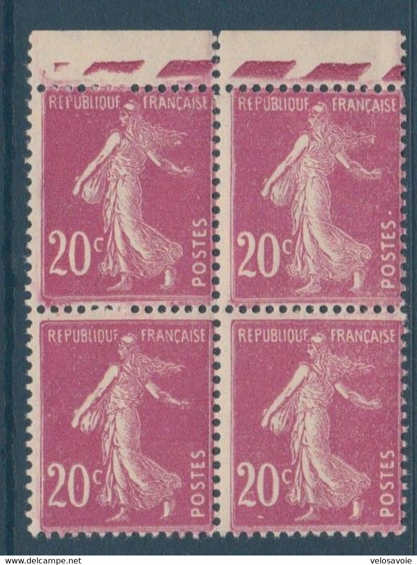 N° 190 SEMEUSE 20c EN BLOC DE 4 DONT UN TIMBRE VARIETE POINT BLANC APRES POSTES ** - Unused Stamps