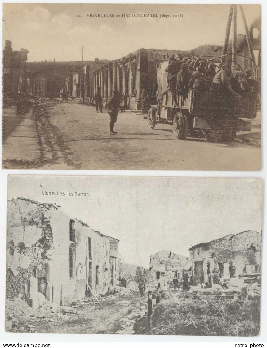 2 Cpa Vigneulles Les Hattonchatel - Ruines, Guerre, Camion & Soldats    (S.11778) - Vigneulles Les Hattonchatel
