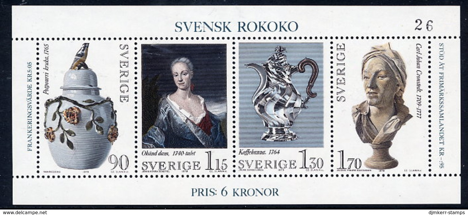 SWEDEN 1979 Swedish Rococo Block  MNH / **.  Michel Block 7 - Ungebraucht