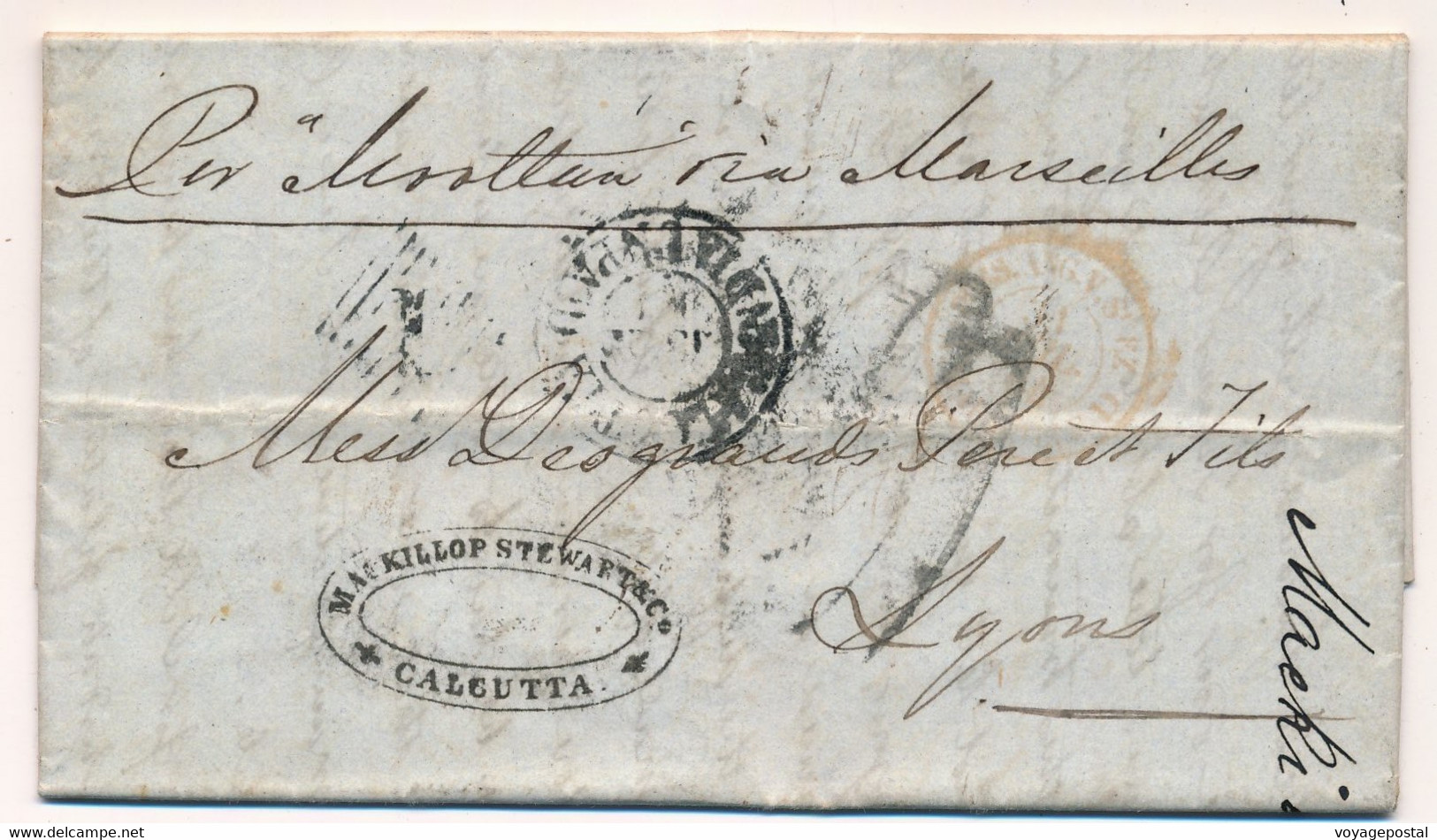 LETTRE INDE CALCUTTA VIA MARSEILLE TAXE CACHET INDIA UNPAID SUEZ COVER INDIA - 1911-35 Roi Georges V