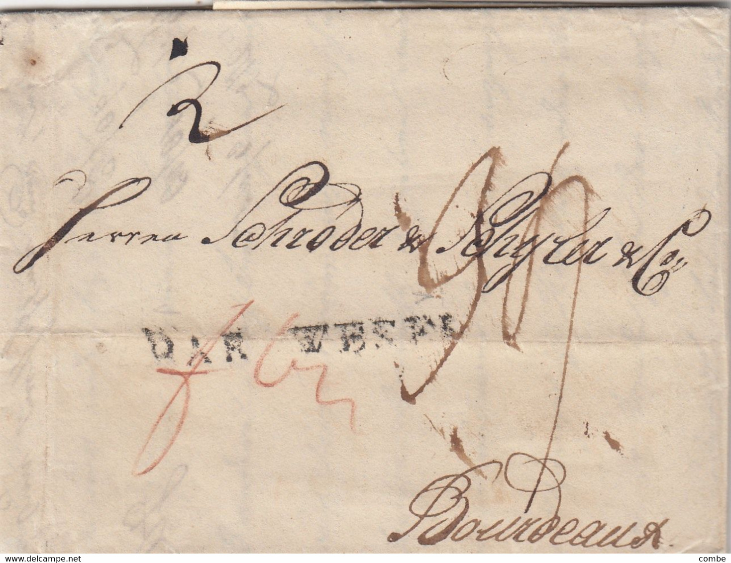 LETTRE. FE 1803. DANZIG POUR BORDEAUX. PAR WEZEL 34 Sols - 1794-1814 (Période Française)