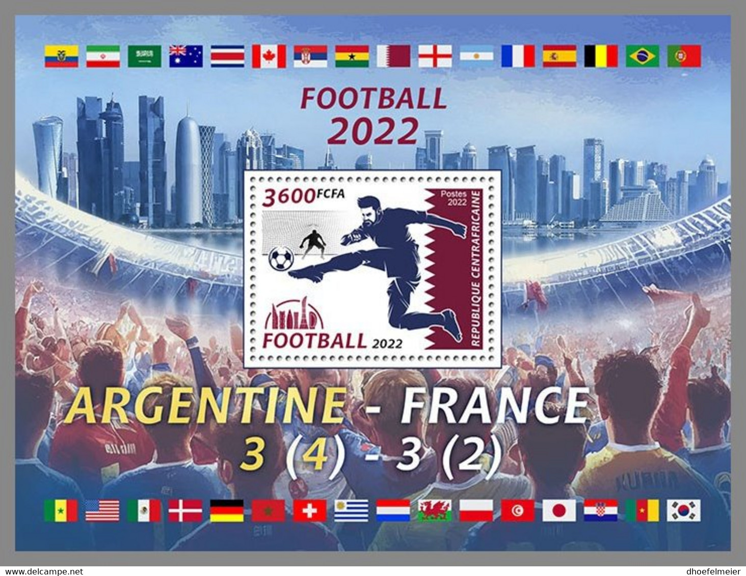 CENTRALAFRICA 2022 MNH Football WM Qatar 2022 Championship Argentina S/S 2 - OFFICIAL ISSUE - DHQ2250 - 2022 – Qatar