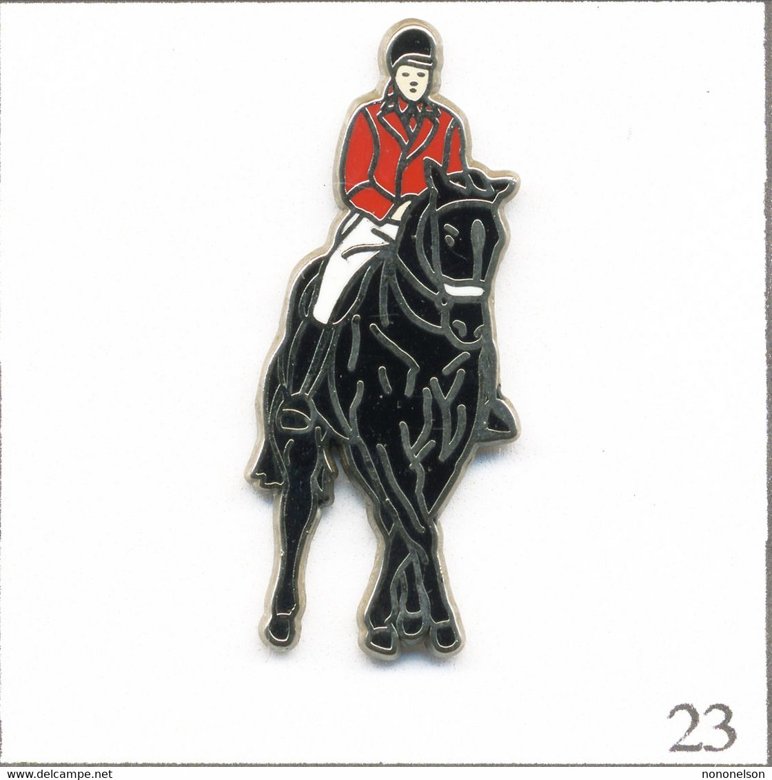 Pin's Sport - Equitation / Cavalier Et Cheval Noir. Non Estampillé. Zamac. T882-23 - Animaux