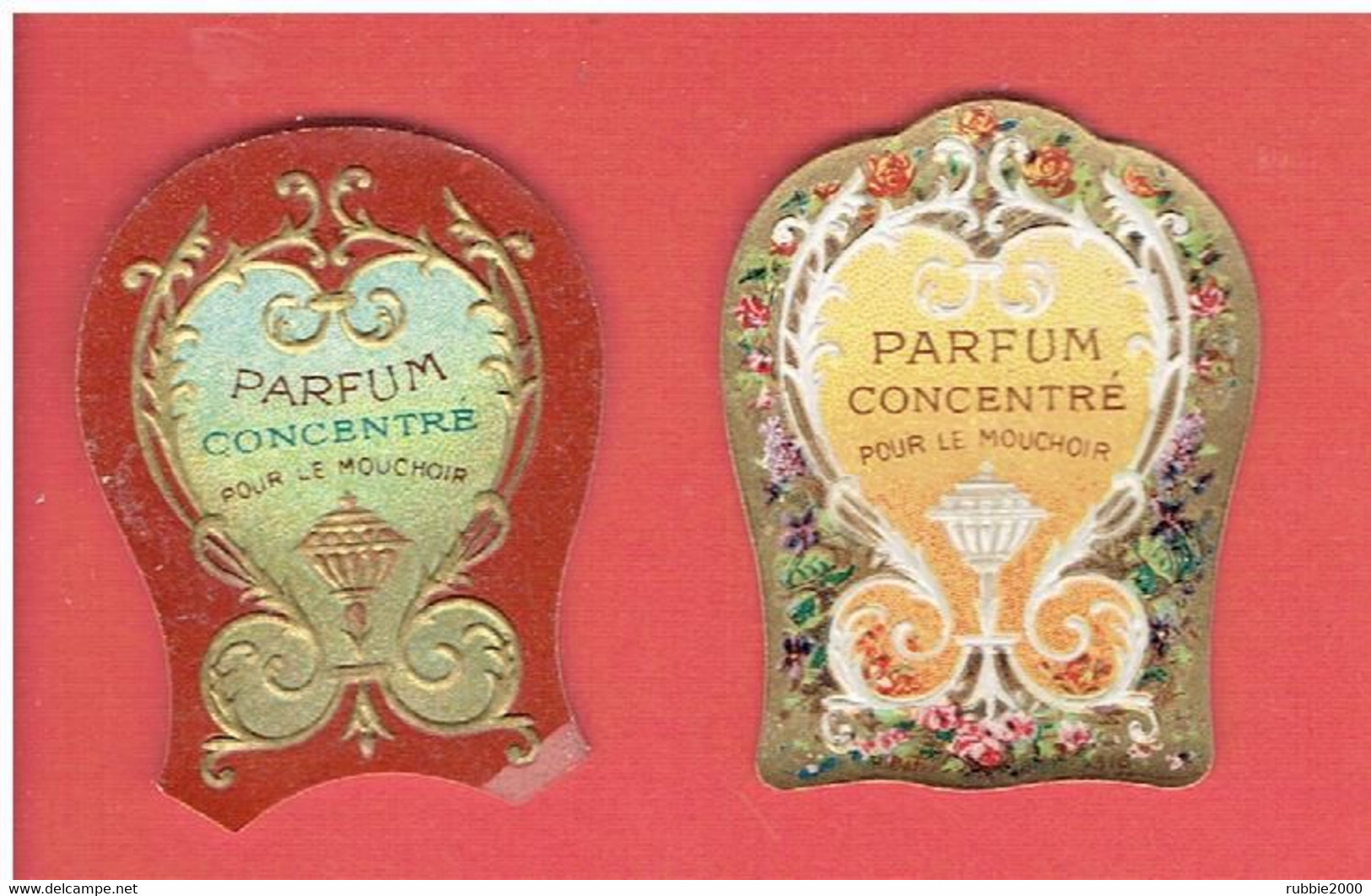 2 ETIQUETTES ANCIENNES PARFUM CONCENTRE POUR LE MOUCHOIR - Etiquettes