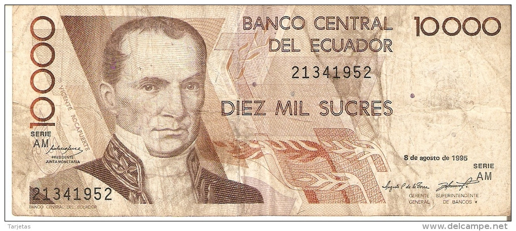 BILLETE DE ECUADOR DE 10000 SUCRES DEL 8 DE AGOSTO DEL 1995 (BANKNOTE) - Ecuador