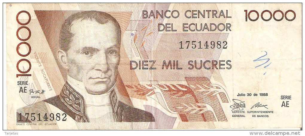 BILLETE DE ECUADOR DE 10000 SUCRES DEL 30 DE JULIO DEL 1988 (BANKNOTE) - Ecuador