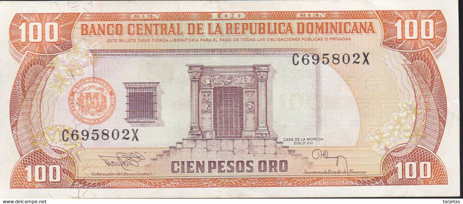 BILLETE DE REP. DOMINICANA DE 100 PESOS ORO DEL AÑO 1994 SERIE C CALIDAD EBC (XF) (BANKNOTE) - Dominicaine