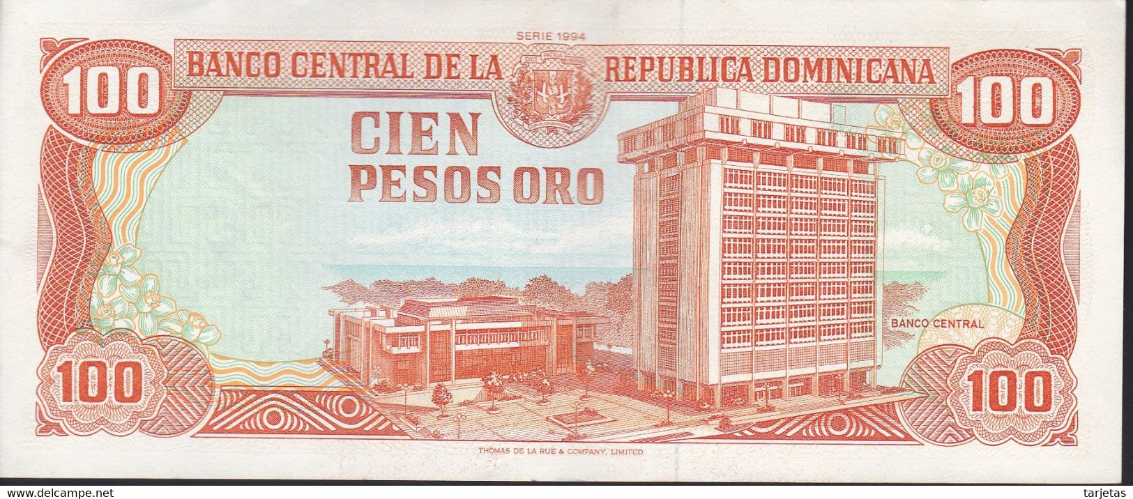 BILLETE DE REP. DOMINICANA DE 100 PESOS ORO DEL AÑO 1994 SERIE C CALIDAD EBC (XF) (BANKNOTE) - Dominicana