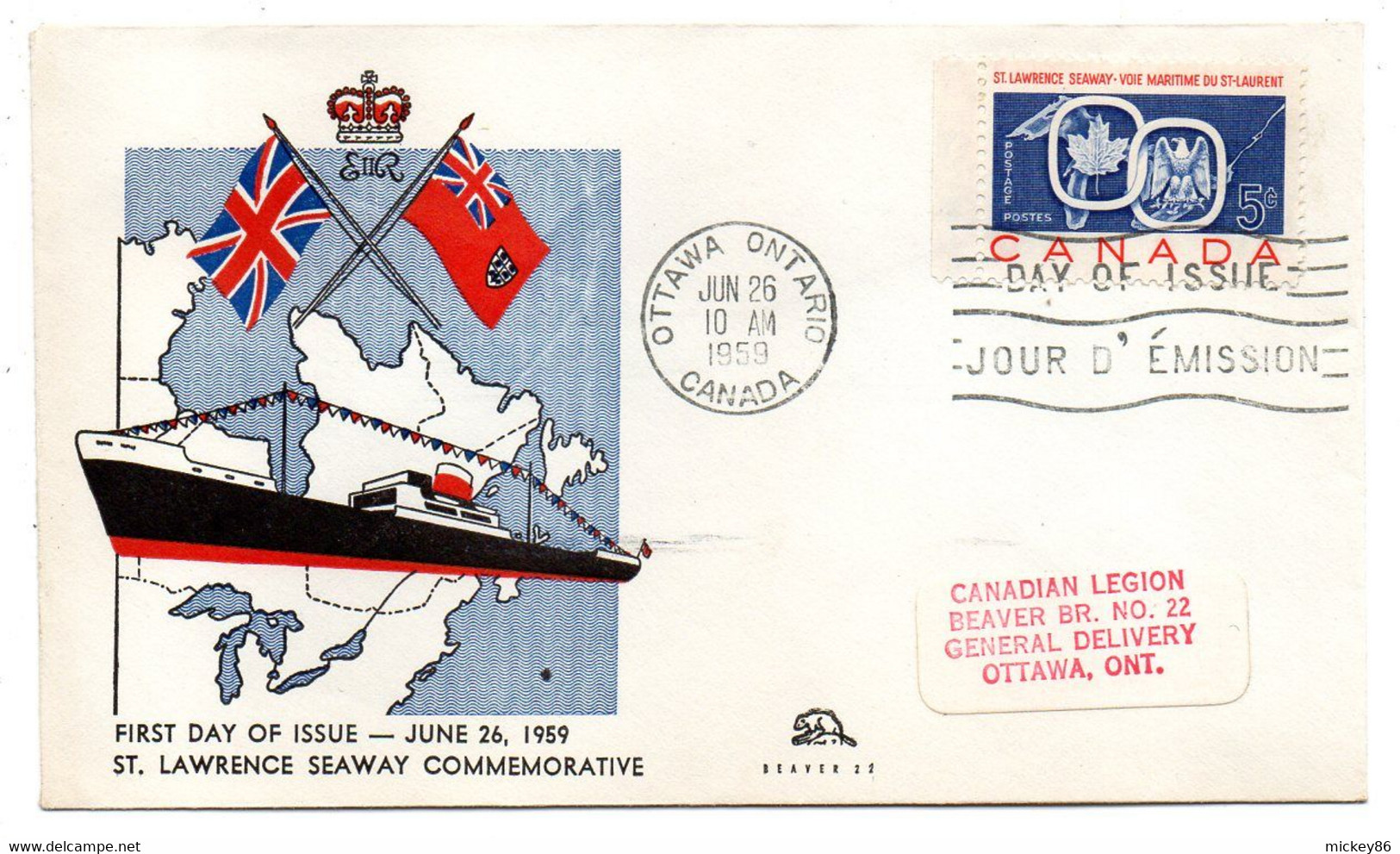 Canada--1959--FDC -- St Lawrence Seaway Commemorative ..cachet  OTTAWA  Ontario............à Saisir - 1952-1960