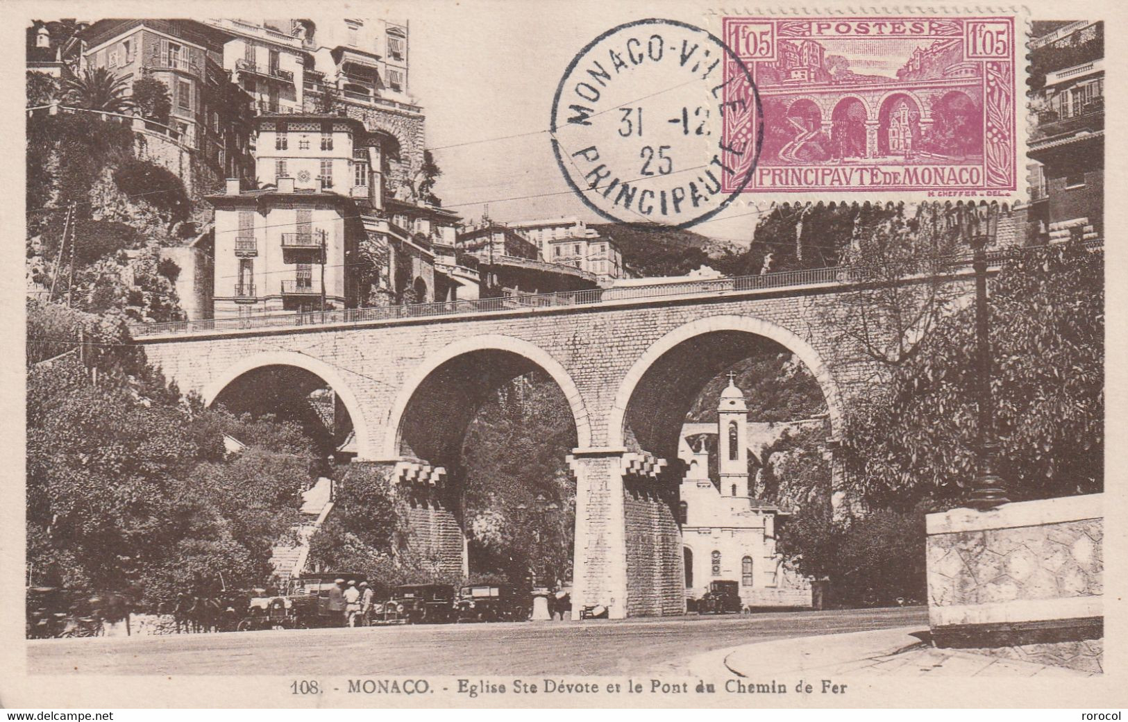 MONACO N° 96 Sur Carte Postale  CARTE MAXIMUM Eglise Sainte Dévote Et Pont Du Chemin De Fer - Storia Postale