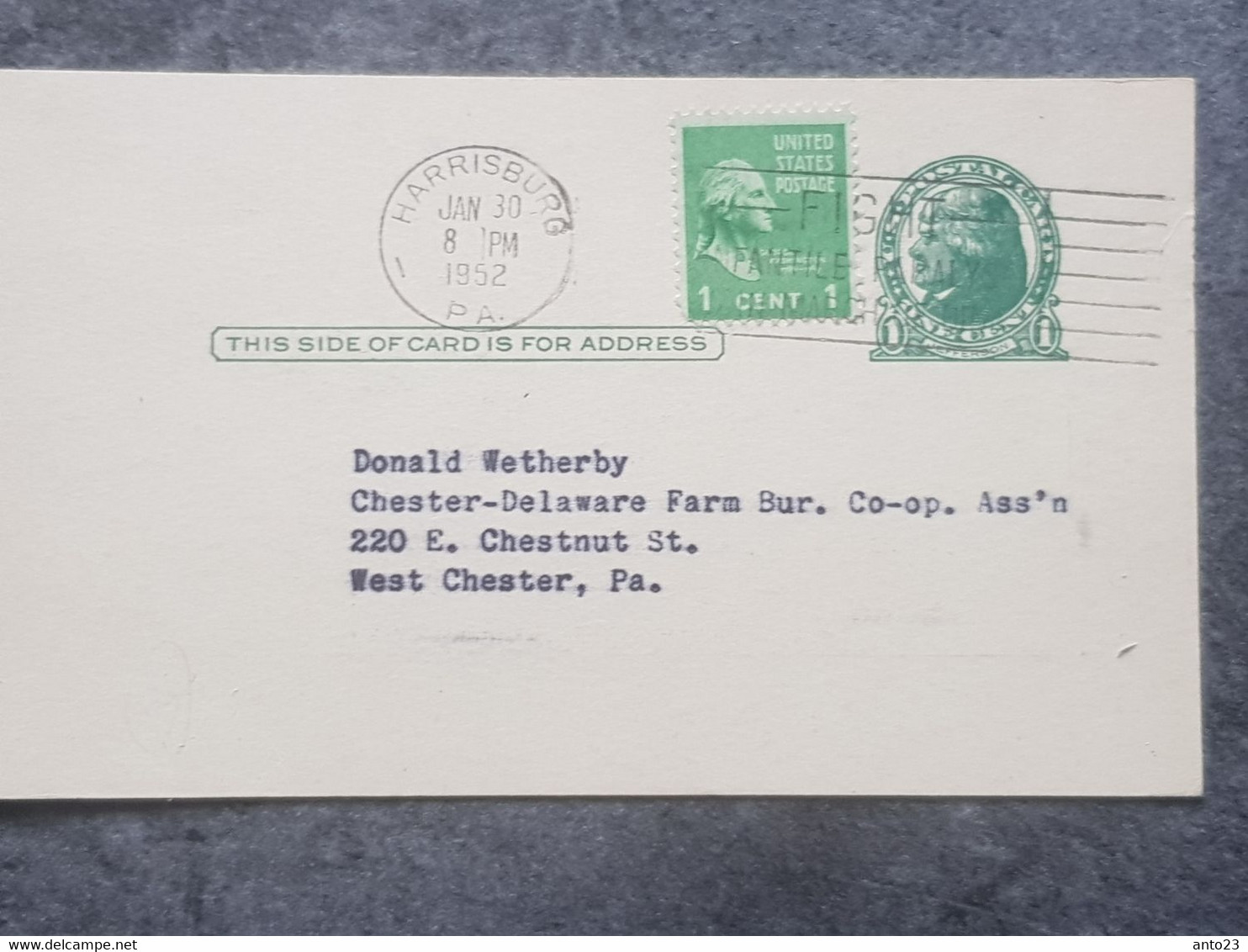 1952 USA ENTIER POSTAL PRIVE  / HARRISBURG PA - 1941-60