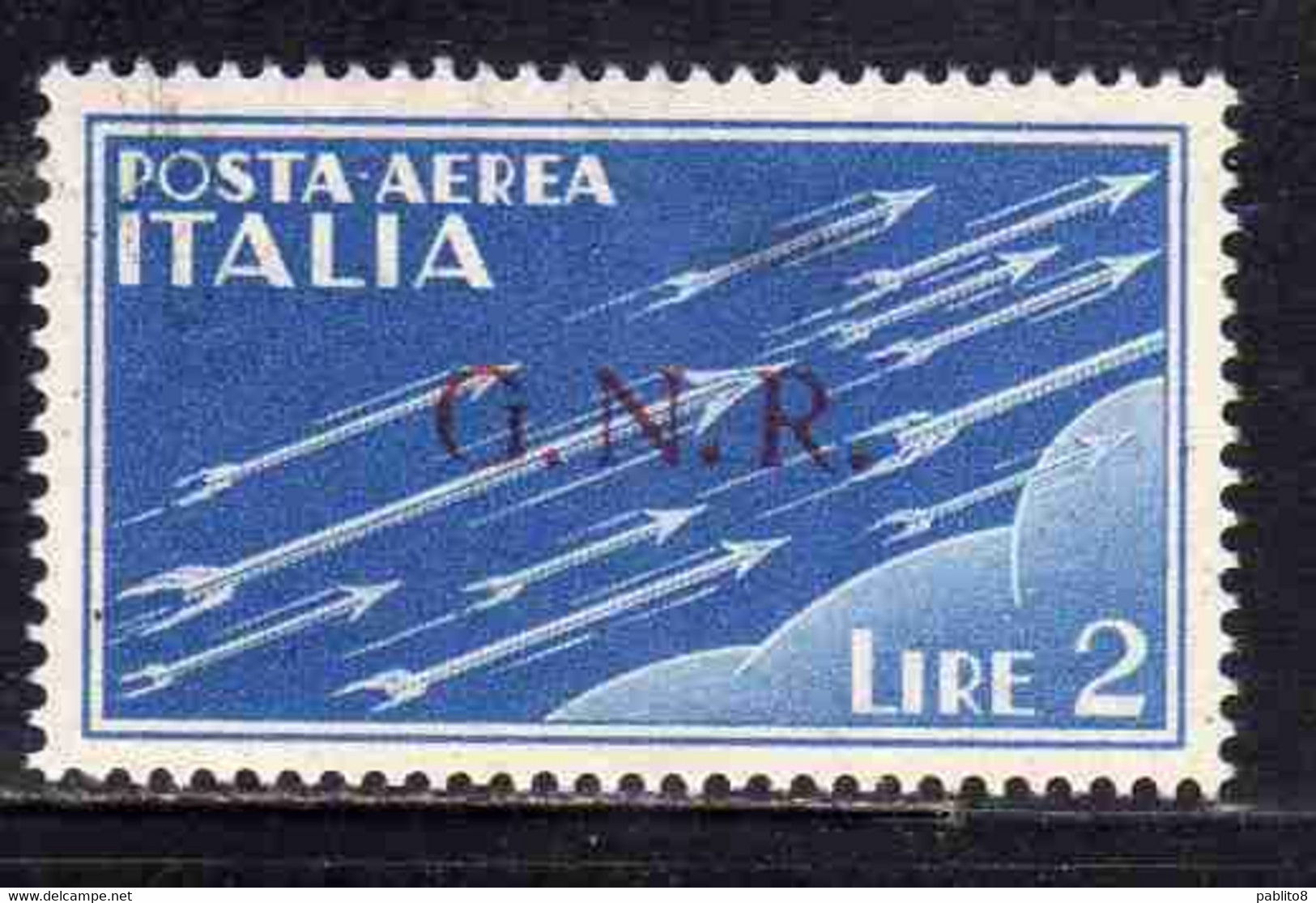 ITALIA REGNO REPUBBLICA SOCIALE RSI 1944 GNR VERONA POSTA AEREA AIR MAIL LIRE 2 MNH OTTIMA CENTRATURA FIRMATO SIGNED - Luchtpost