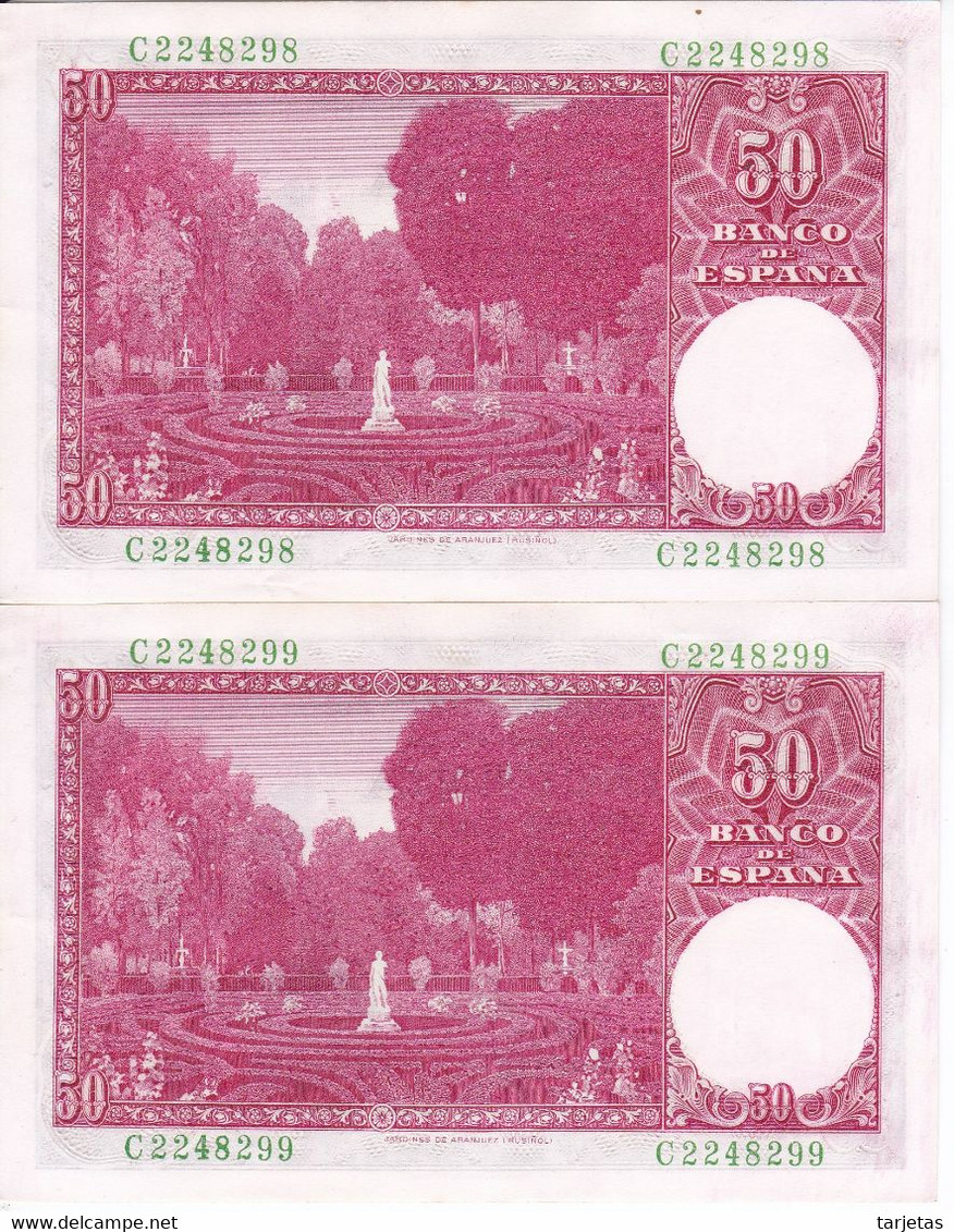 PAREJA CORRELATIVA DE 50 PESETAS DEL AÑO 1951 DE ROSIÑOL SERIE C SIN CIRCULAR (SC) - 50 Pesetas