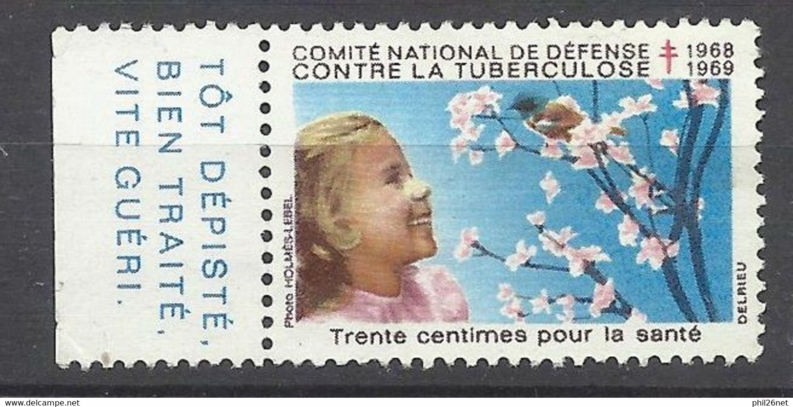 France Vignette Illustrée Anti Tuberculose 1968 Tôt Dépisté Bien Traité Vite Guéri  Neuf (*) B/TB Voir Scans Soldé ! ! ! - Antitubercolosi