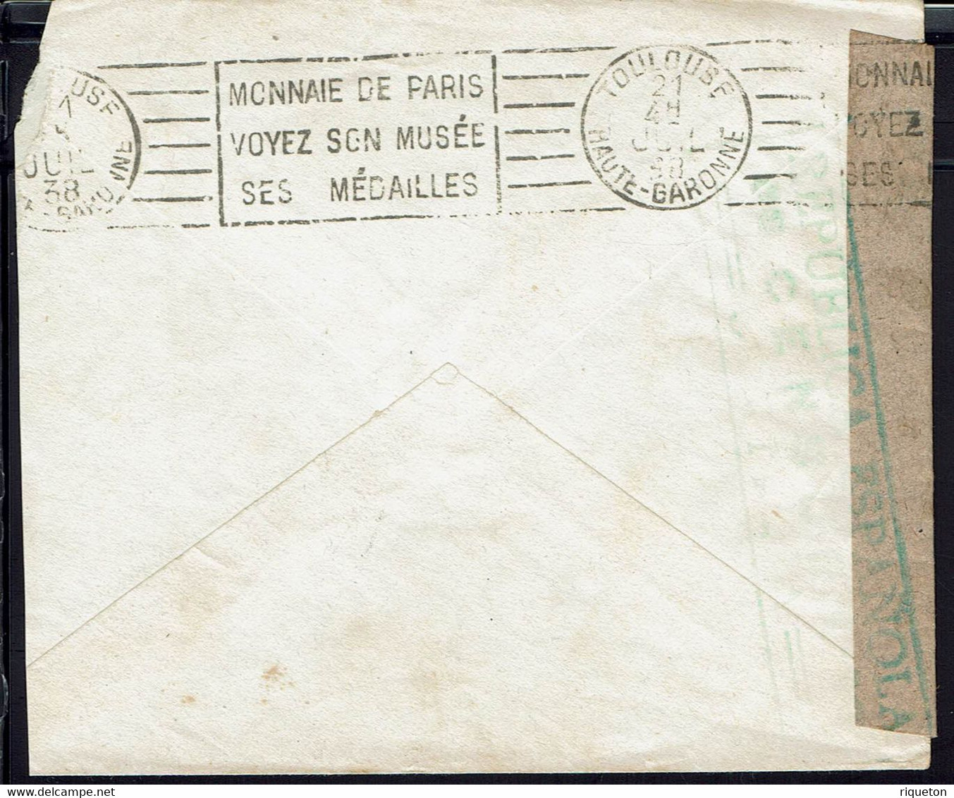 Espagne. 1938. Enveloppe De Palafrugell Pour Toulouse (Fr) Censura Républica Espagnola. B/TB. - Republikanische Zensur