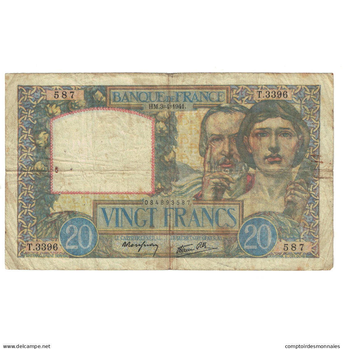 France, 20 Francs, Science Et Travail, 1941, T.3396, TB, Fayette:12.13, KM:92b - 20 F 1939-1942 ''Science Et Travail''