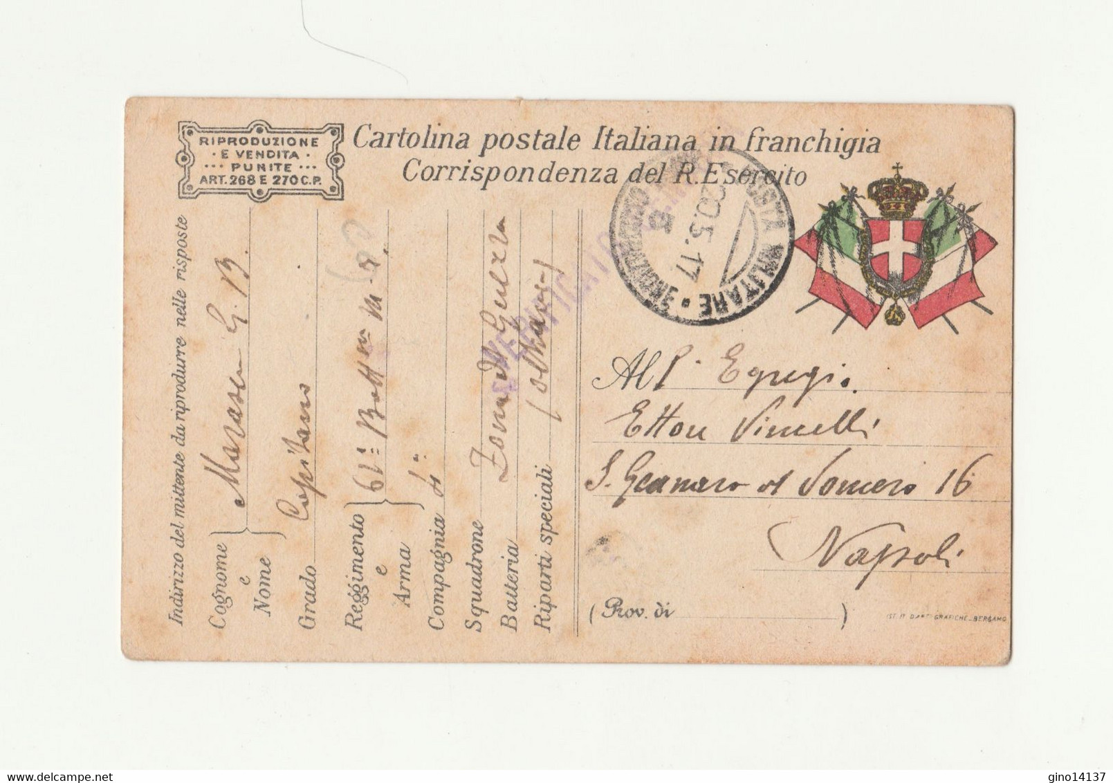 Cartolina Postale Italiana In Franchigia REGIO ESERCITO - PRIMA GUERRA - Histoire