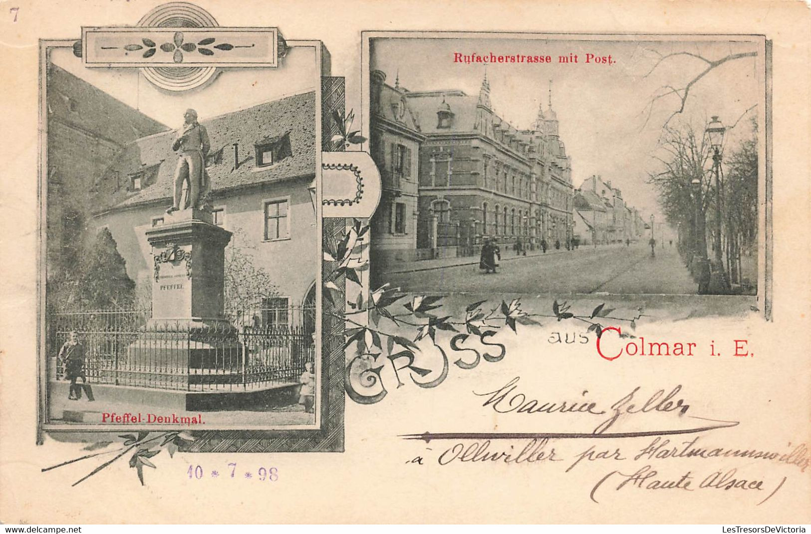 CPA Gruss Aus Colmar - Carte Voyagée En Juillet 1898 - Tampon Maurice Zeller - Colmar