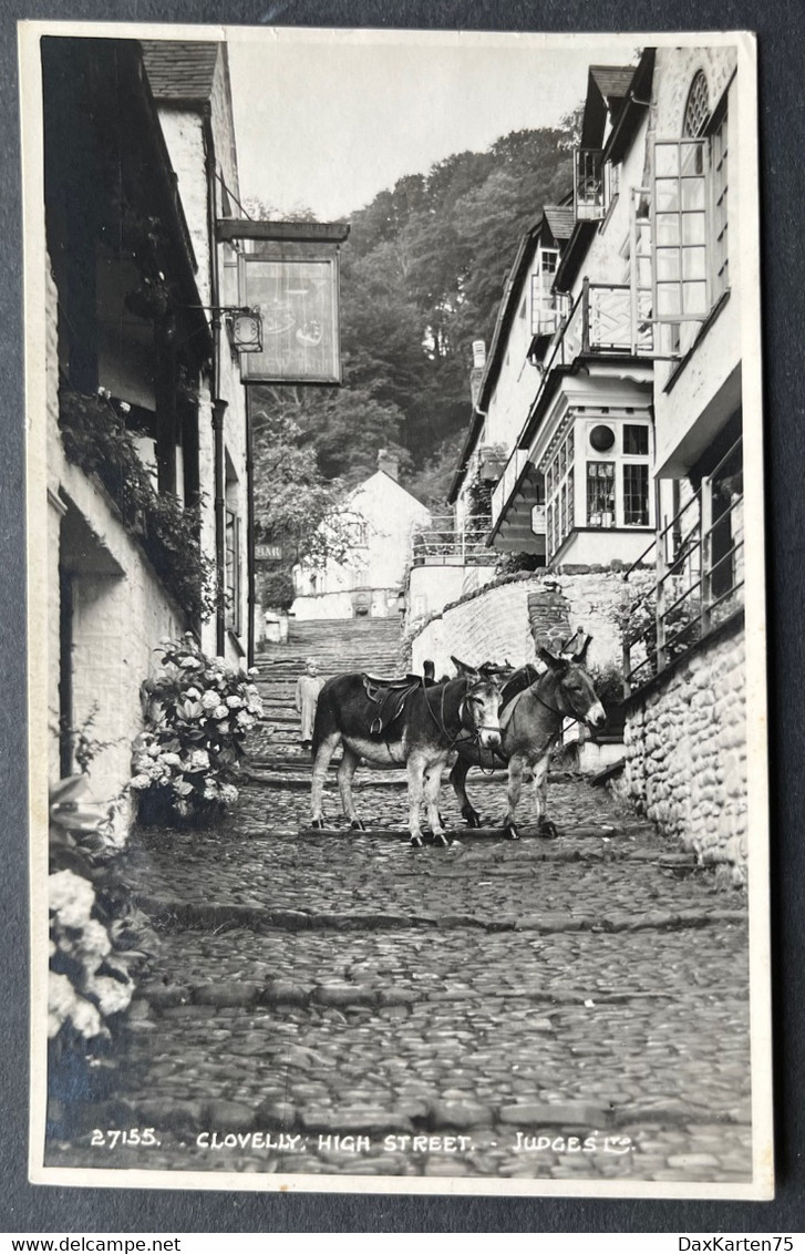 CLOVELIY: HIGH STREET, JuDGE/ Maultiere/ Fotokarte - Clovelly