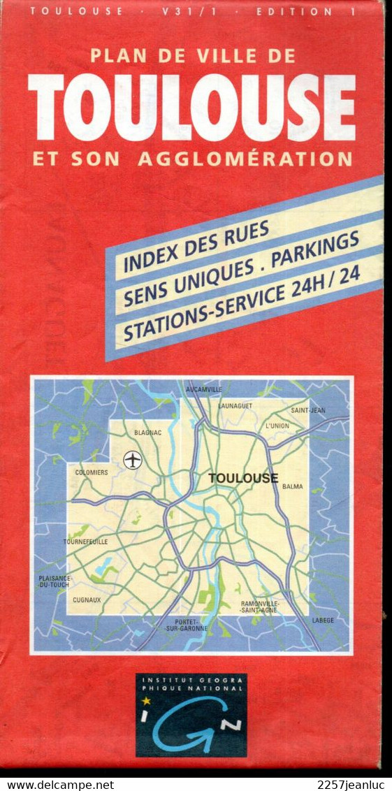 Carte I.G.N. Plan De Ville Toulouse Et Son Agglomération  - Carte   Au 1/ 12500 ème De 1998 - Maps/Atlas