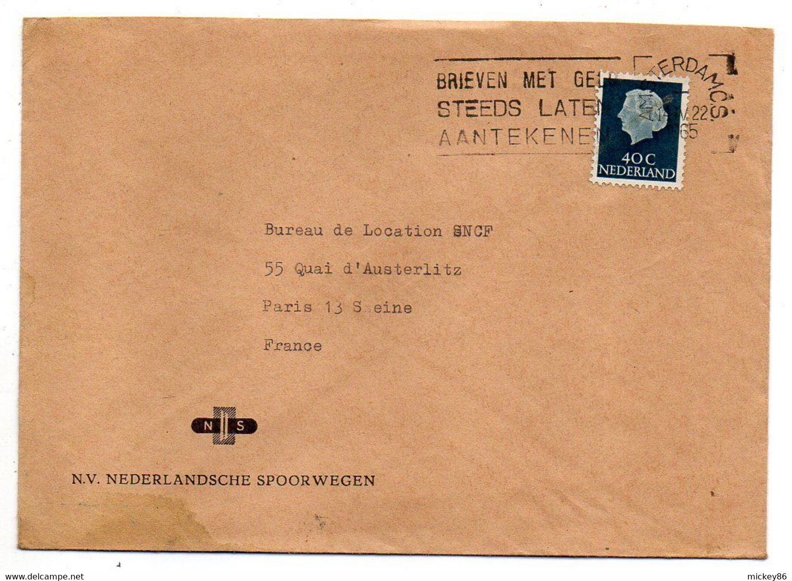 Pays-Bas---1965 -Lettre D'AMSTERDAM- Pour   PARIS-75 (France )....  Cachet - Briefe U. Dokumente