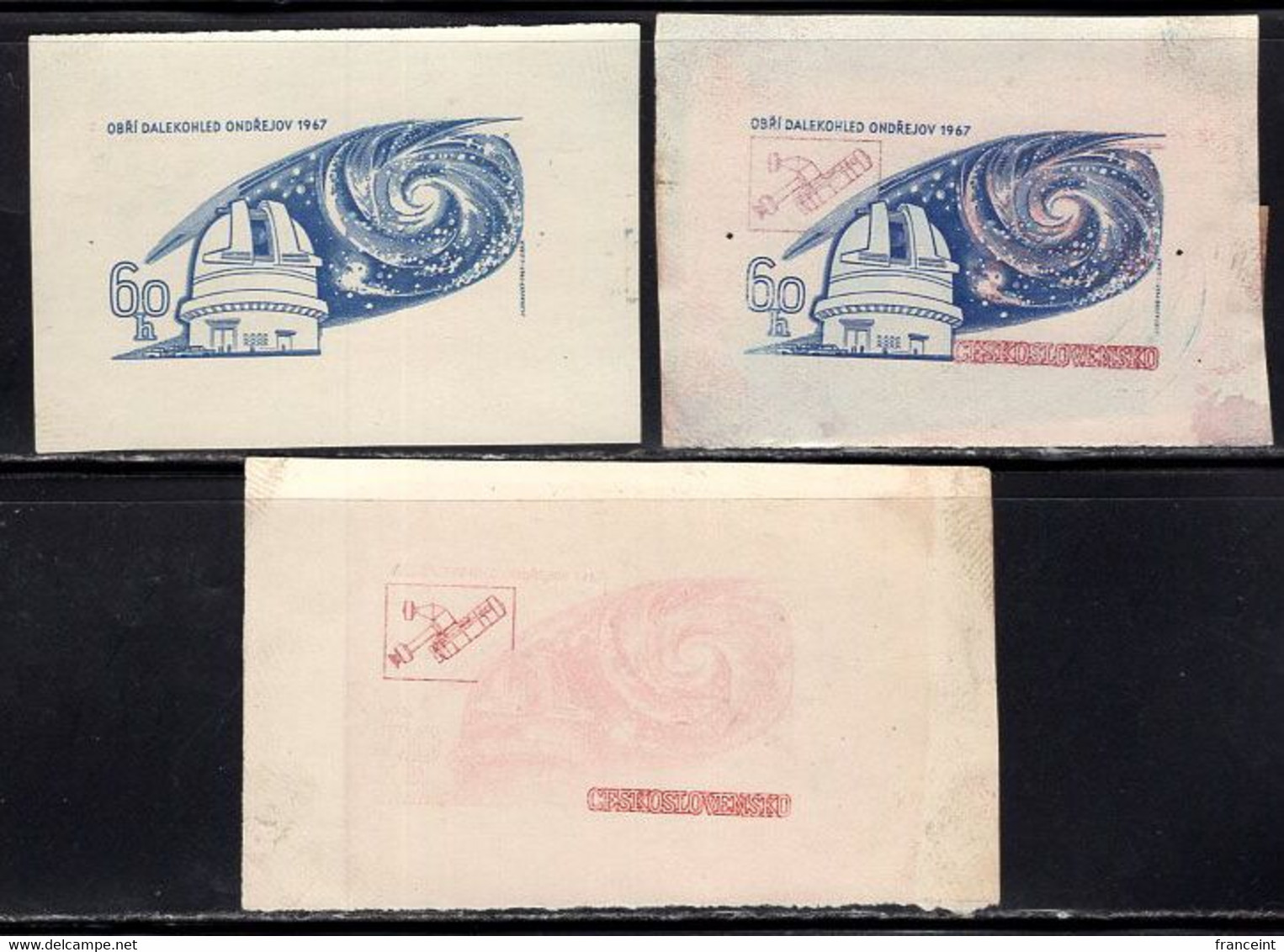 CZECHOSLOVAKIA (1967) Ondrejov Observatory. Galaxy. Series Of 3 Die Proofs Showing Various Stages. Scott No 1489. - Essais & Réimpressions