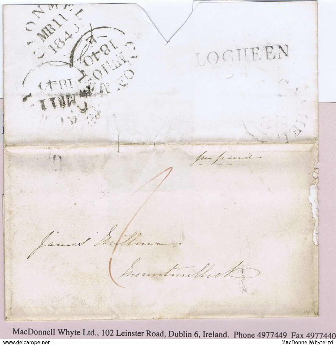 Ireland Tipperary Uniform Penny Post 1840 Cover To Mountmellick Paid "1"  With CLOGHEEN/94 Mileage Mark - Vorphilatelie