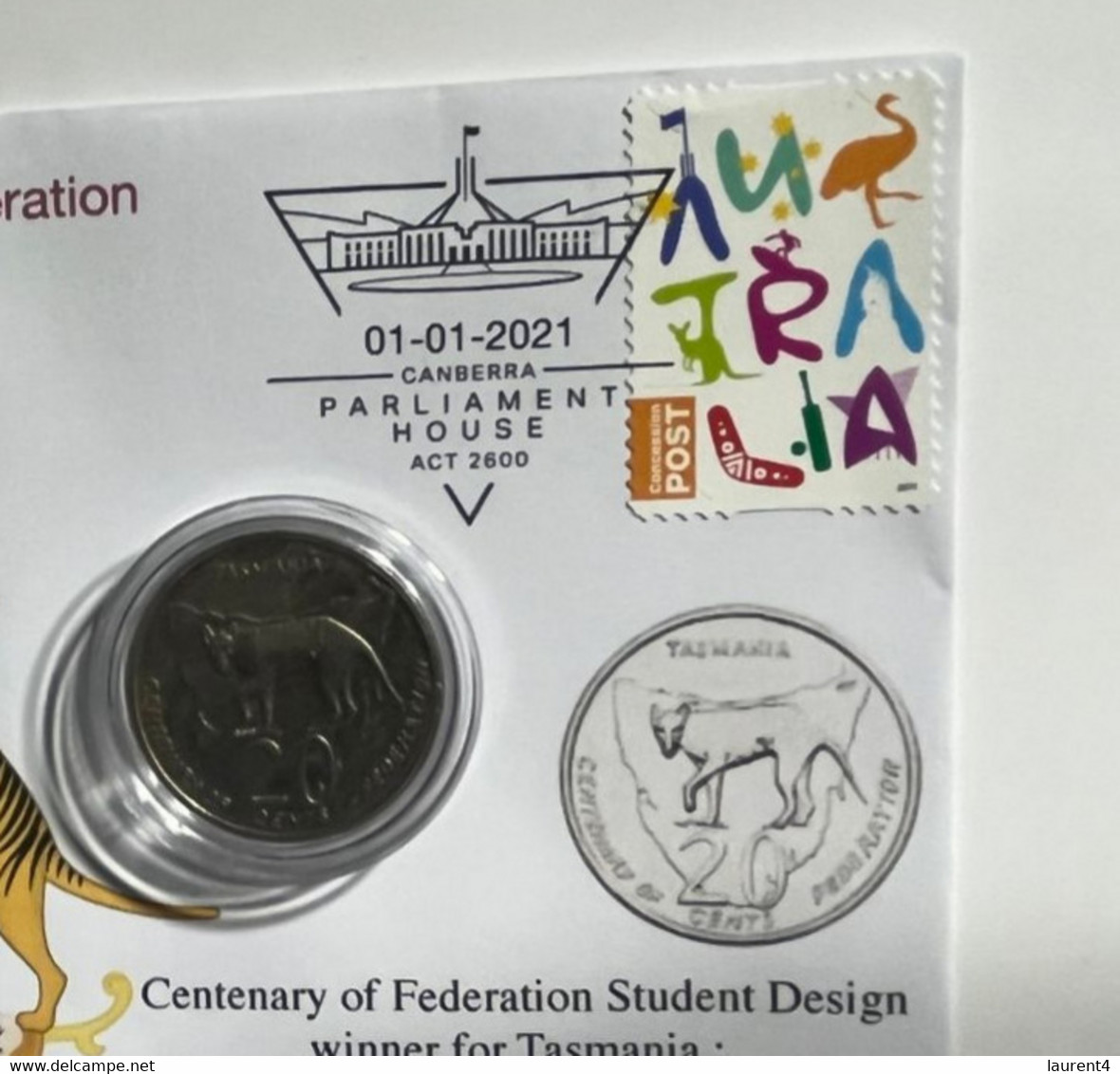 (1 N 39) 20 Cent "Scarce" Coin - 20th Anniversary - Tasmania - Centenary Of Federation Coin (20th Anni. Cover) - 20 Cents