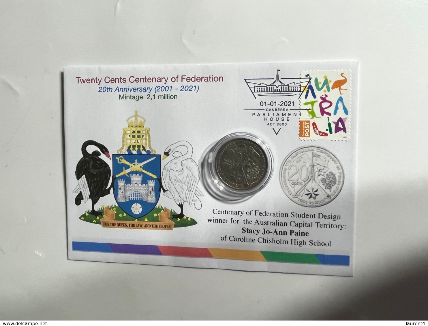 (1 N 39) 20 Cent "Scarce" Coin - 20th Anniversary - ACT - Centenary Of Federation Coin (20th Anni. Cover) - 20 Cents