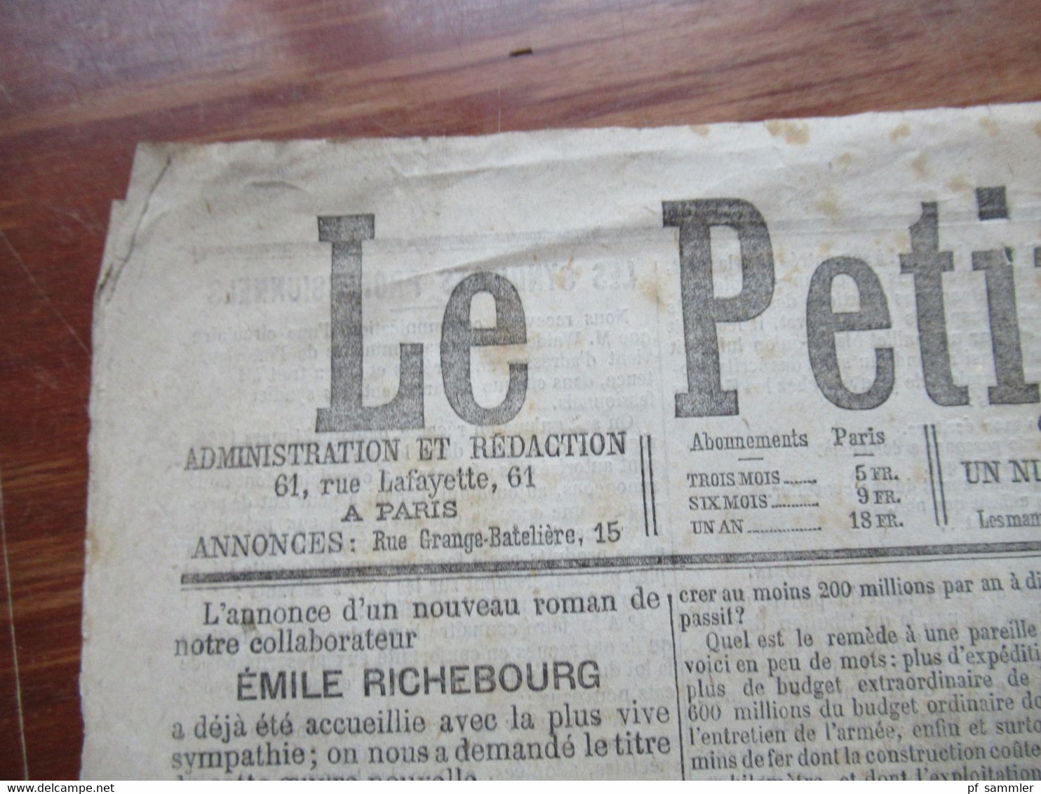 Frankreich 9.1.1885 Paris Zeitung Le Petit Journal 61 Rue Lafayette A Paris / L'Affaire D'Egypte - 1850 - 1899