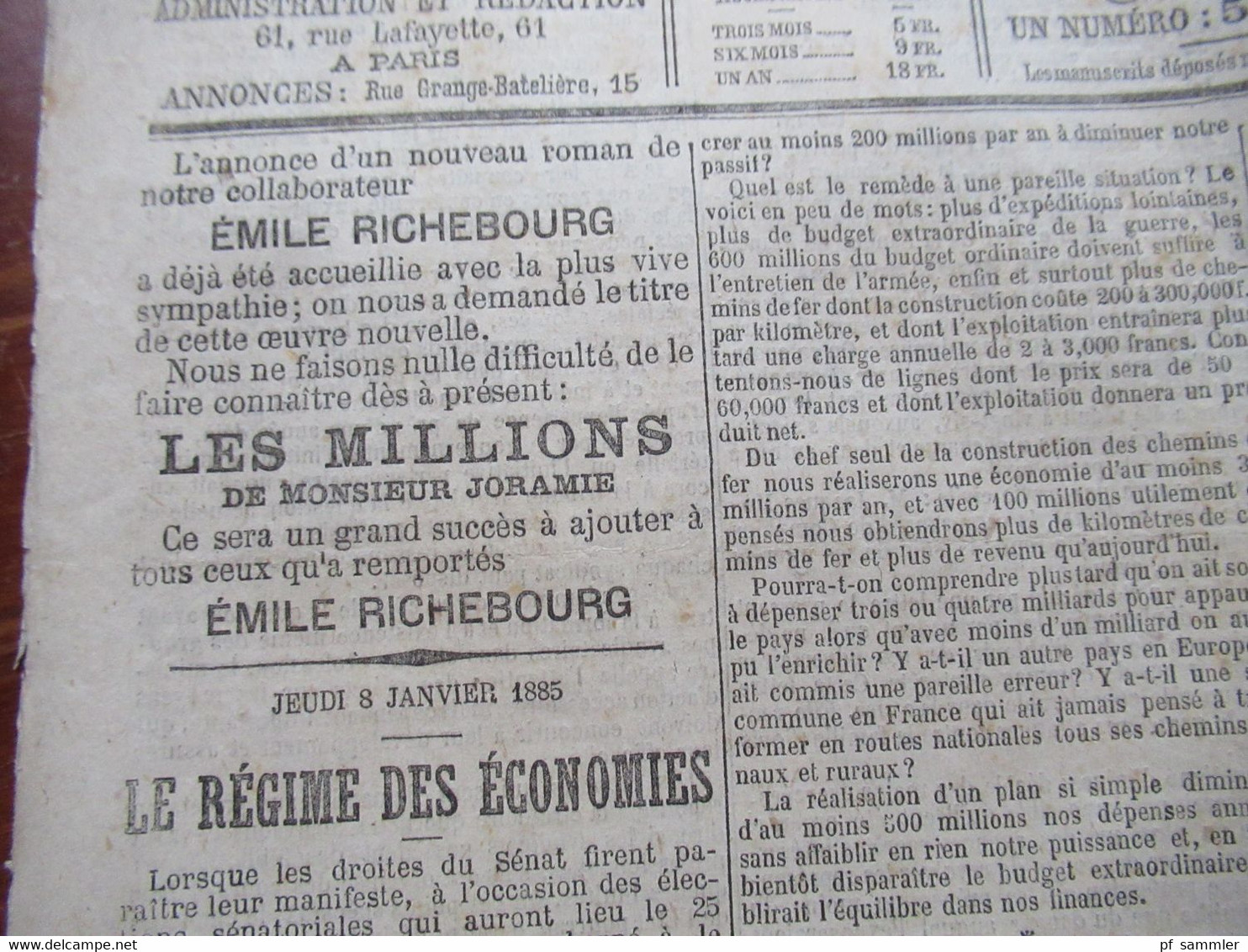 Frankreich 9.1.1885 Paris Zeitung Le Petit Journal 61 Rue Lafayette A Paris / L'Affaire D'Egypte