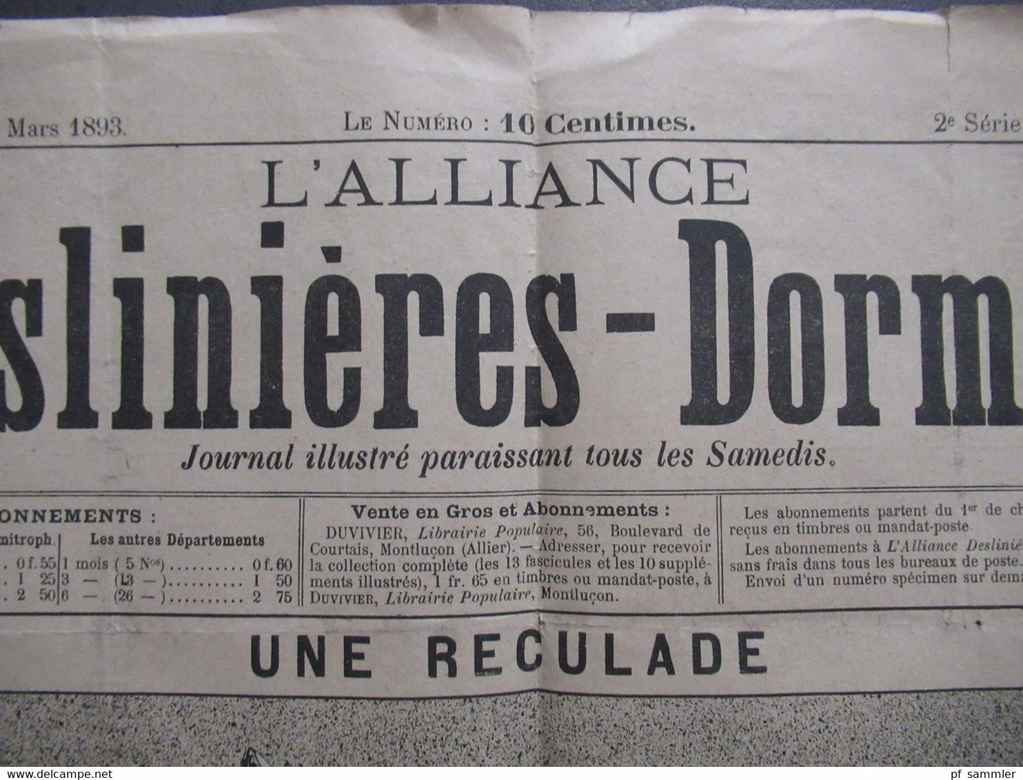 Frankreich 1893 Zeitung L'Alliance Deslinieres - Dormoy / Une Reculade / Militaria / Bild Französische Soldaten - 1850 - 1899