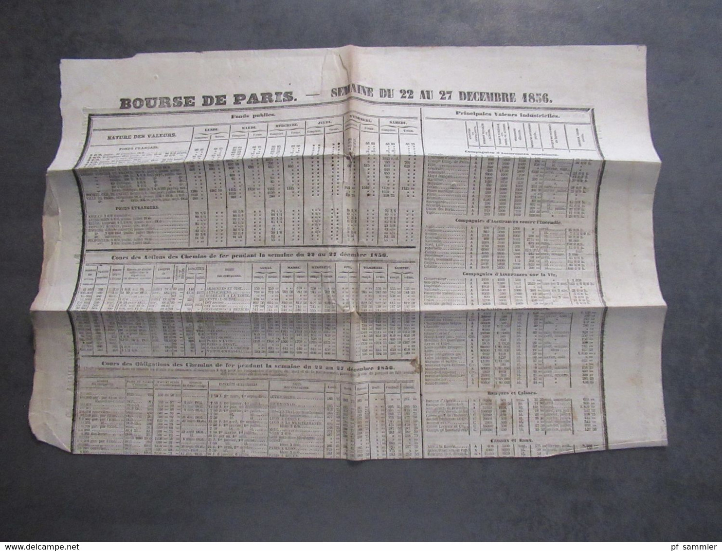 Frankreich Paris Semaine 22 Au 27.12.1858 Börsennachrichten Börsenkurse / Bourse De Paris - 1850 - 1899