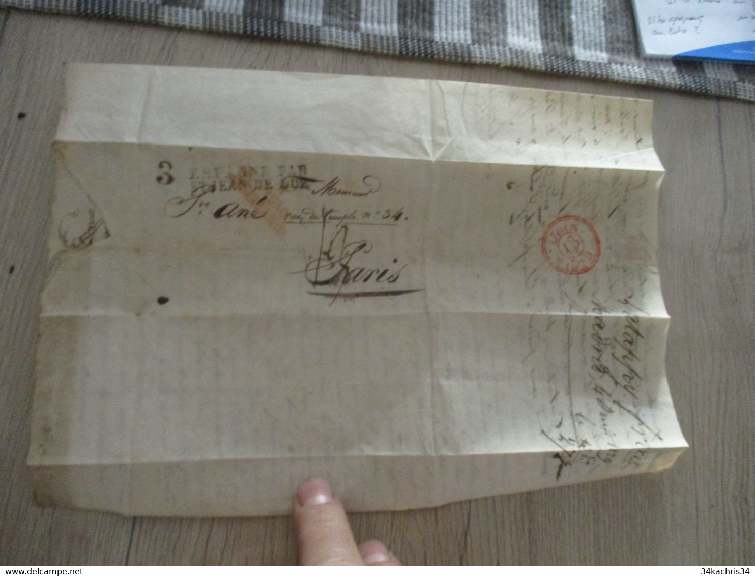 Collection Basses Pyrénées LETTRE Espagne Espana Par St Jean De Luz Pour Paris Madrid  3 Cachet Rouge 04/06/1829 - ...-1850 Vorphilatelie