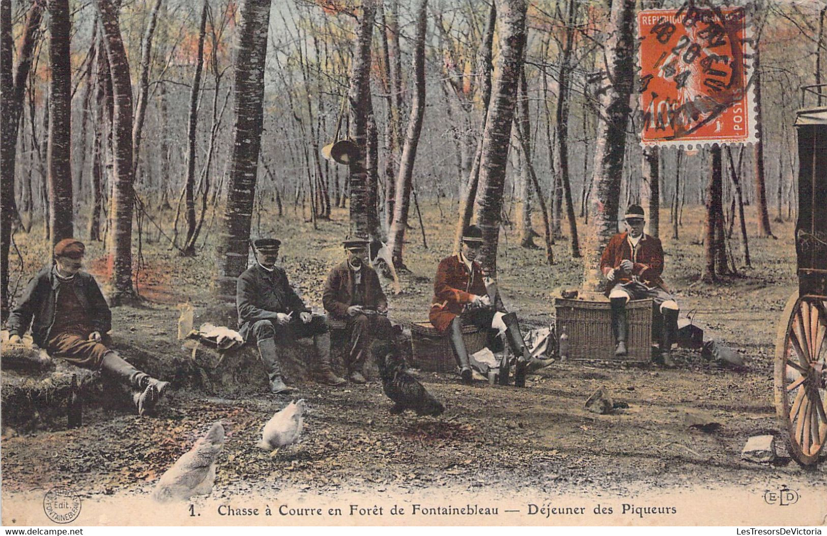 CPA - FRANCE - Chasse - Chasse à Courre - Forêt De Fontainebleau - Déjeuner Des Piqueurs - 1 - Colorisée - ELD - Poule - Hunting