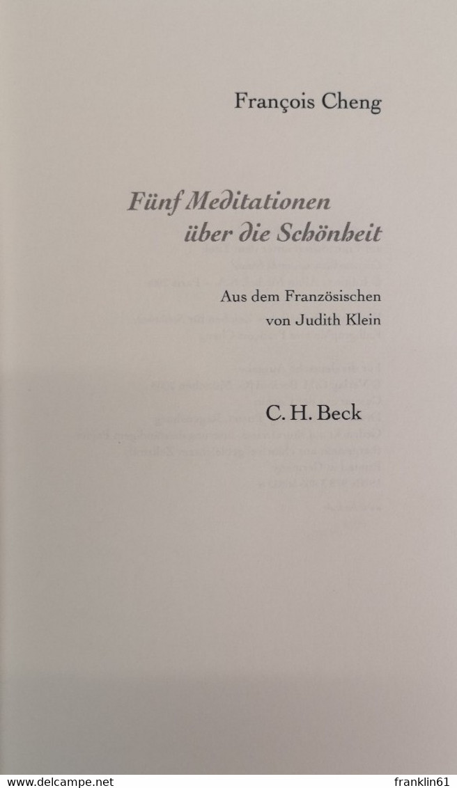 Fünf Meditationen über Die Schönheit. - Filosofía