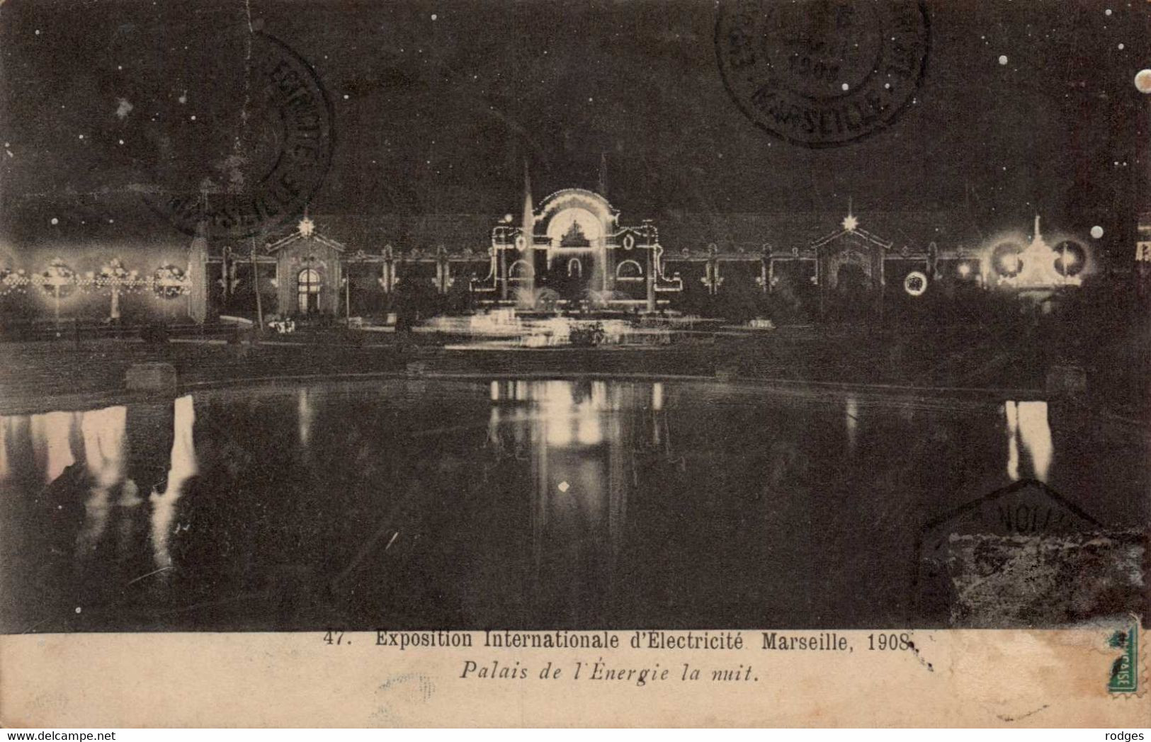 Dep 13 , Cpa MARSEILLE , Exposition Electricité , 1908 , Palais De L'Energie La Nuit (21335) - Exposición Internacional De Electricidad 1908 Y Otras