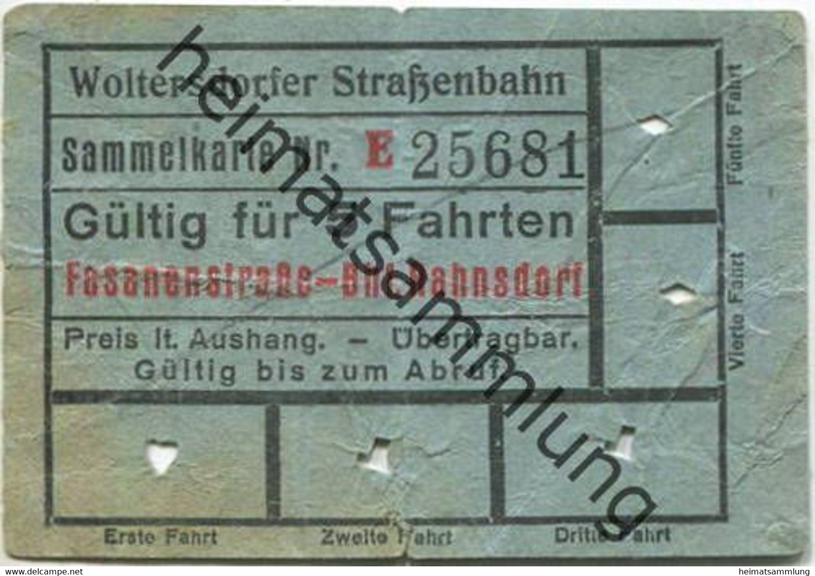 Deutschland - Woltersdorf - Woltersdorfer Strassenbahn - Sammelkarte Gültig Für 5 Fahrten - Fasanenstrasse Bahnhof Rahns - Europe