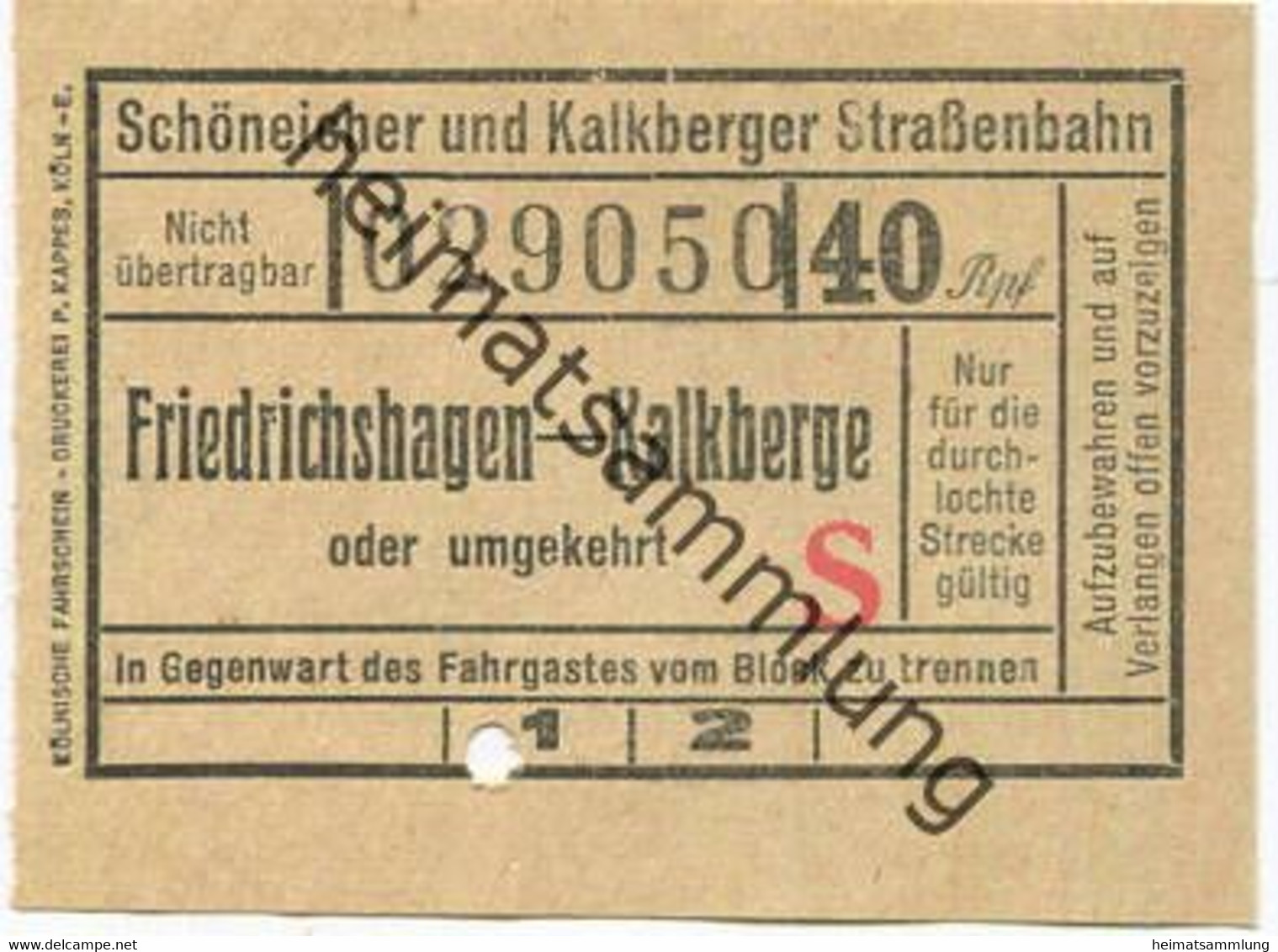 Deutschland - Schöneiche Kalkberge - Schöneicher Und Kalkberger Strassenbahn - Fahrschein 40Rpf. - Friedrichshagen Kalkb - Europa