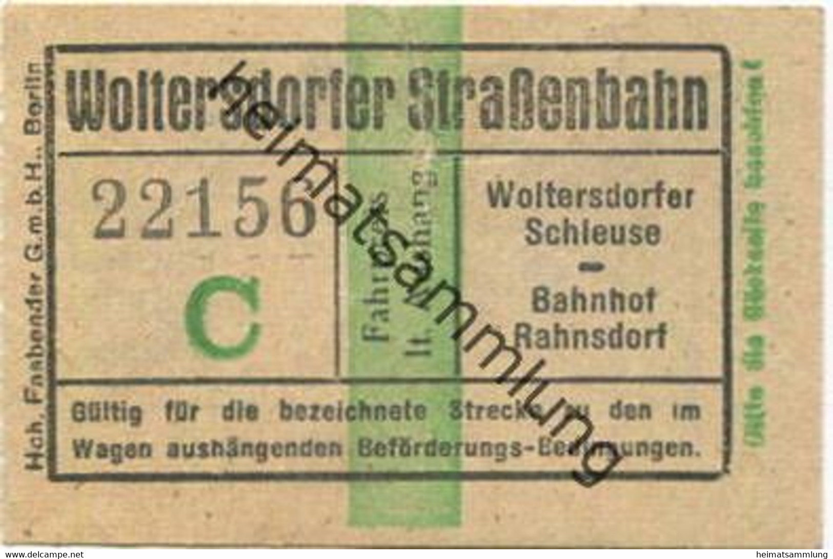 Deutschland - Woltersdorf - Woltersdorfer Strassenbahn - Fahrschein Wolterdorfer Schleuse Bahnhof Rahnsdorf - Europa