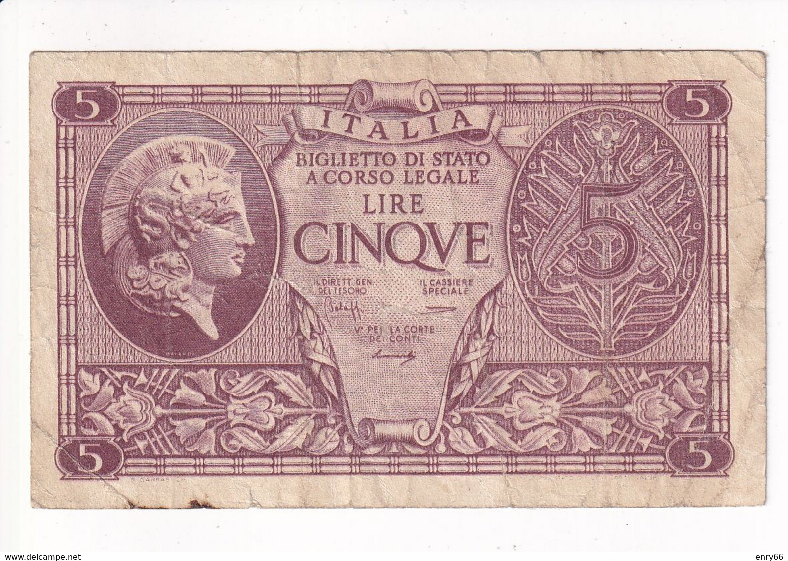 ITALIA 5 LIRE 1944 CAT. 14B - Italia – 5 Lire