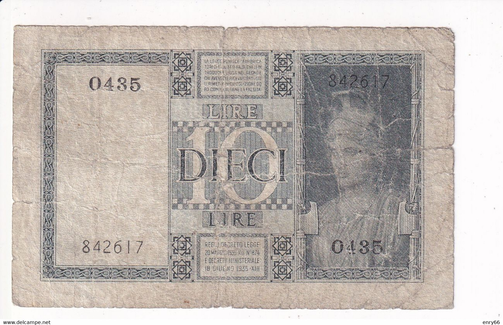 ITALIA 10 LIRE 1939 XVIII CAT. 18C - Italia – 10 Lire