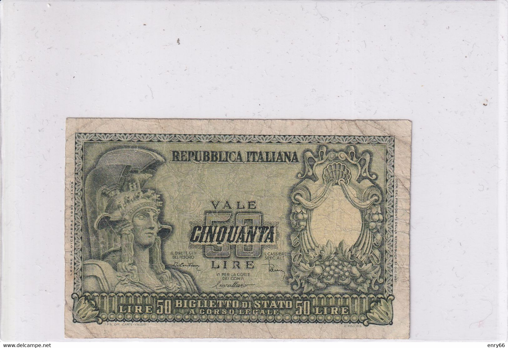 ITALIA 50 LIRE 1951 CAT. 23B - 50 Lire