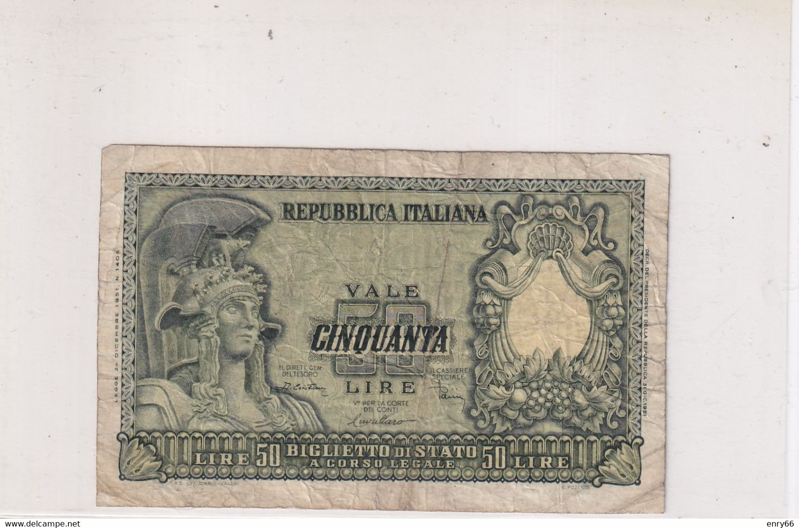 ITALIA 50 LIRE 1951 CAT. 23B - 50 Lire