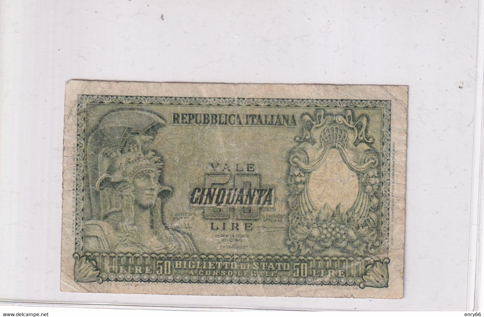 ITALIA 50 LIRE 1951 CAT. 23A - 50 Liras