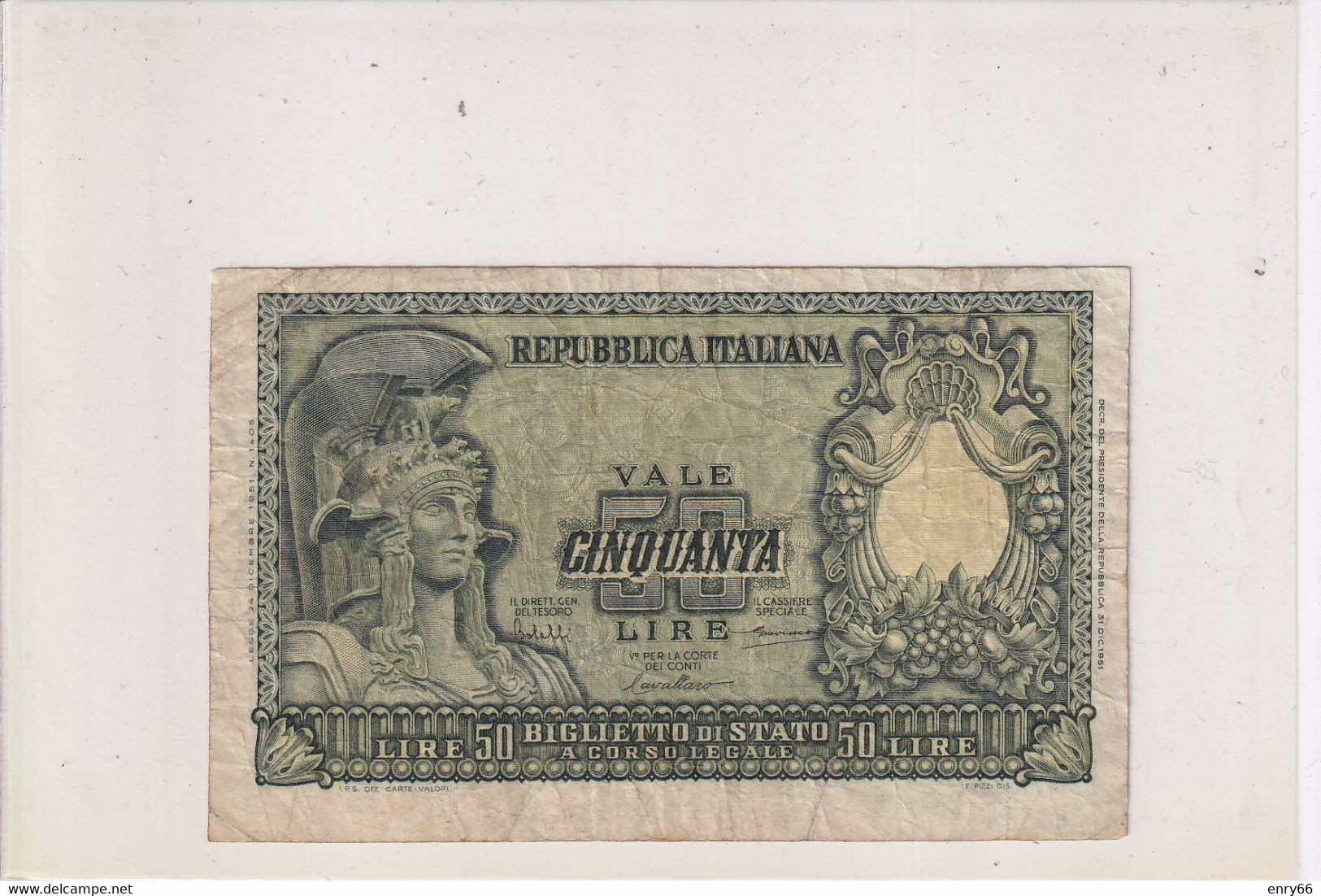 ITALIA 50 LIRE 1951 CAT. 23A - 50 Liras