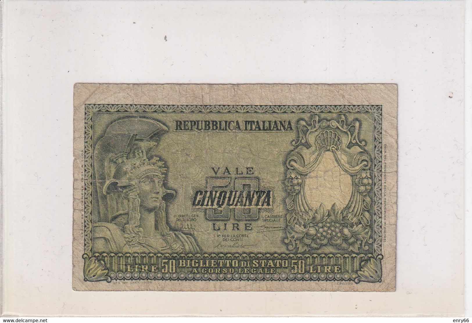 ITALIA 50 LIRE 1951 CAT. 23A - 50 Liras