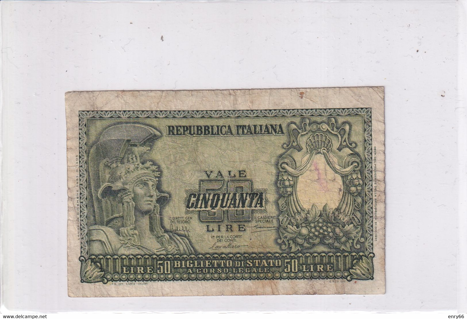 ITALIA 50 LIRE 1951 CAT. 23A - 50 Liras